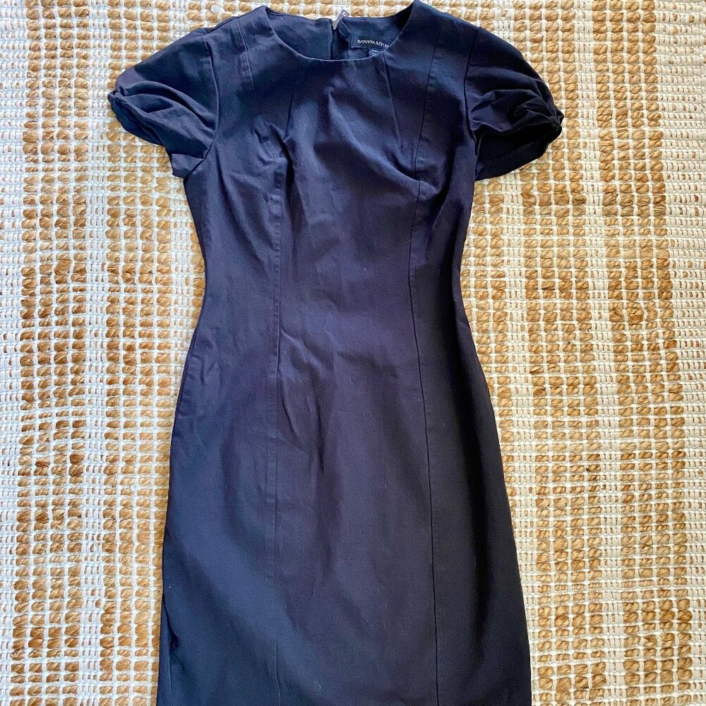 Banana Republic 00 Petite Black Dress – Cap Sleeve LBD – Stretch Pencil Fit